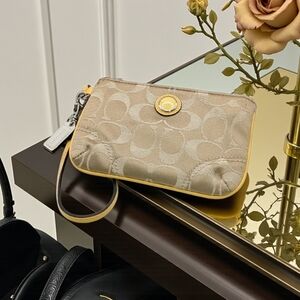 Coach Beige and Yellow Signature Wristlet